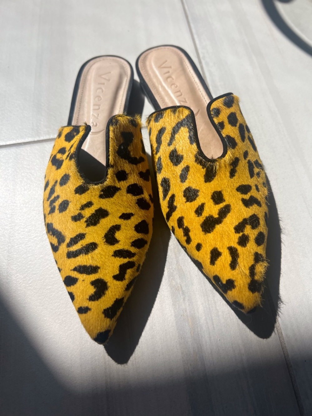 Vicenza Yellow Leopard-Print Pointed-Toe Mules